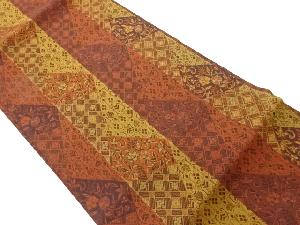 縞に菱・草花模様織出し名古屋帯